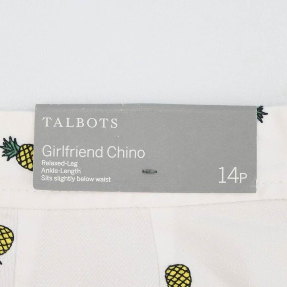 Talbots Girlfriend Chino Pants Womens 14P Embroidered Pineapples White Ankle - Picture 5 of 8